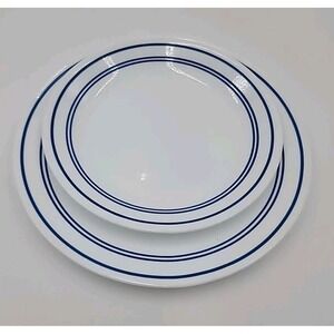 2pc Corelle Classic Cafe Blue Salad Lunch Dinner Plates Blue Bands 8.5" 10.25"
